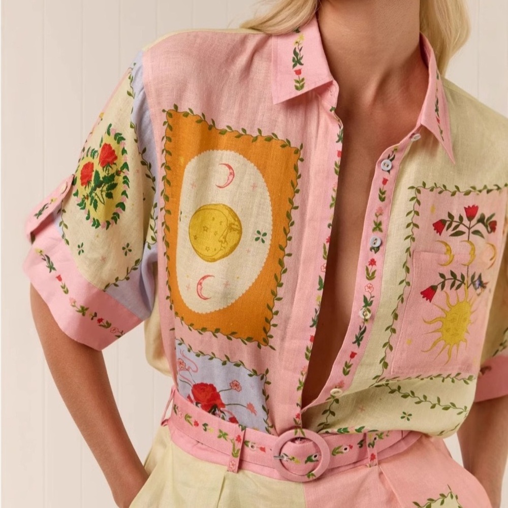Zimmermann Pastel Patchwork Embroidered Short Set - Pink & Cream - Picture 4 of 5